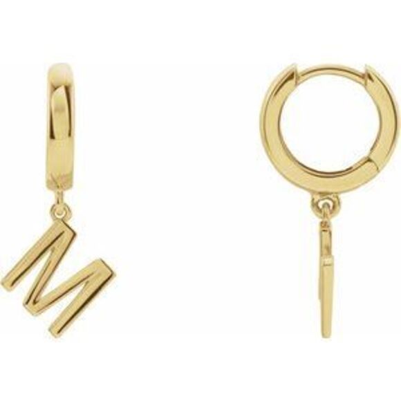 14K Yellow Initial M Hinged Huggie Earring